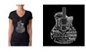 LA Pop Art Women's Word Art V-Neck Languages Guitar T-Shirt